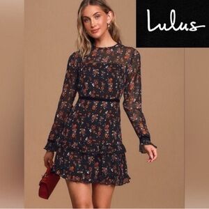 Lulus Floral To See Long Sleeve Dress, Lulu's Black Red Floral, Size Medium